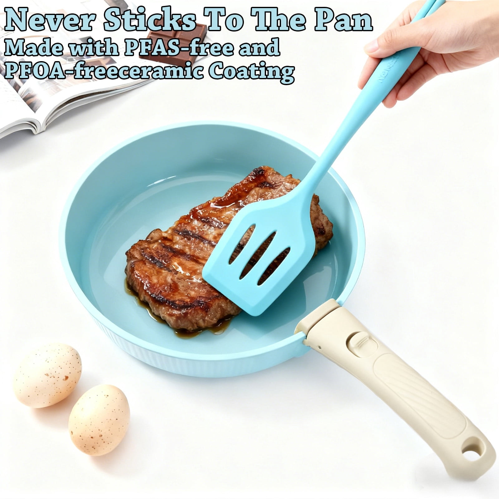 23pcs Pots and Pans Non Stick, Cookware Sets Detachable Handle, Induction Kitchen Pots and Pans,NonStick Cooking Set, Oven/Dishwasher/Fridge , Space Saving,Healthy Kitchen Cookware Sets