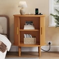 thumbnail image 3 of Mid Century Modern Nightstand with Charging Station, Fluted Accent Side Table with Sliding Door & Adjustable Shelf, End Table for Small Space, Living Room, Bedroom,Sofa Couch(1, Yellow), 3 of 9