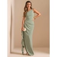 thumbnail image 7 of Mint Green One Shoulder Ruched Wrap Maxi Dress With Asymmetrical Ruffle Hem And Draped Detail, 7 of 7