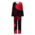 thumbnail image 5 of Cavosen Valentine's Day Womens Plus Size Pajamas Long Sleeve Soft Crew Neck Shirt Wide Leg Pants Heart Printed Breathable Casual Nightwear Red M, 5 of 6