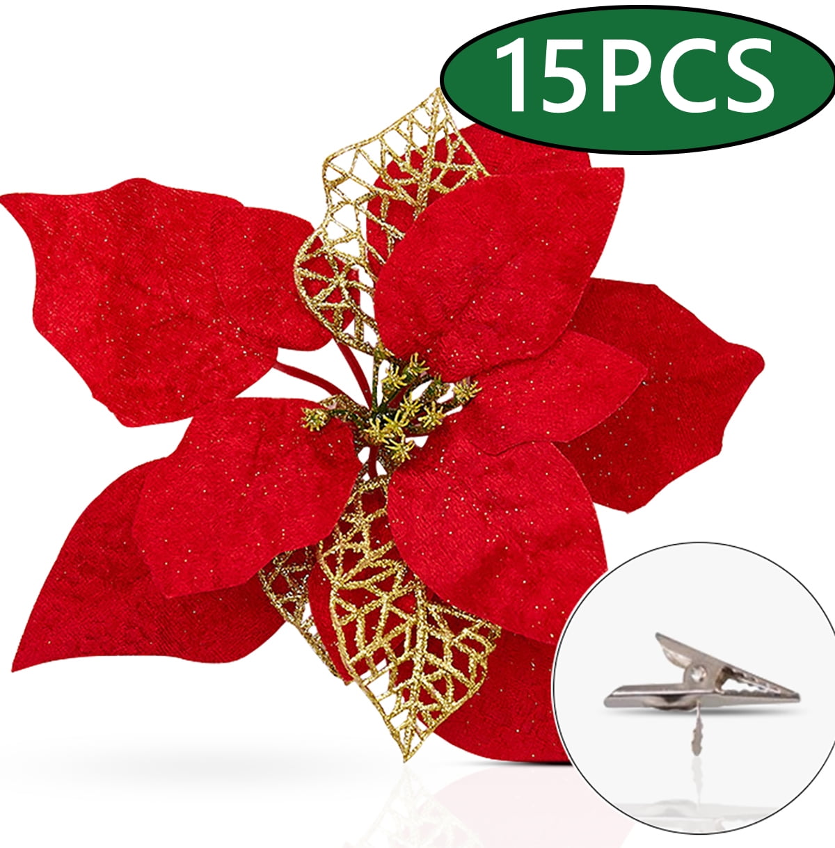 Christmas Tree Ornaments Decorations Poinsettia Artificial Christmas