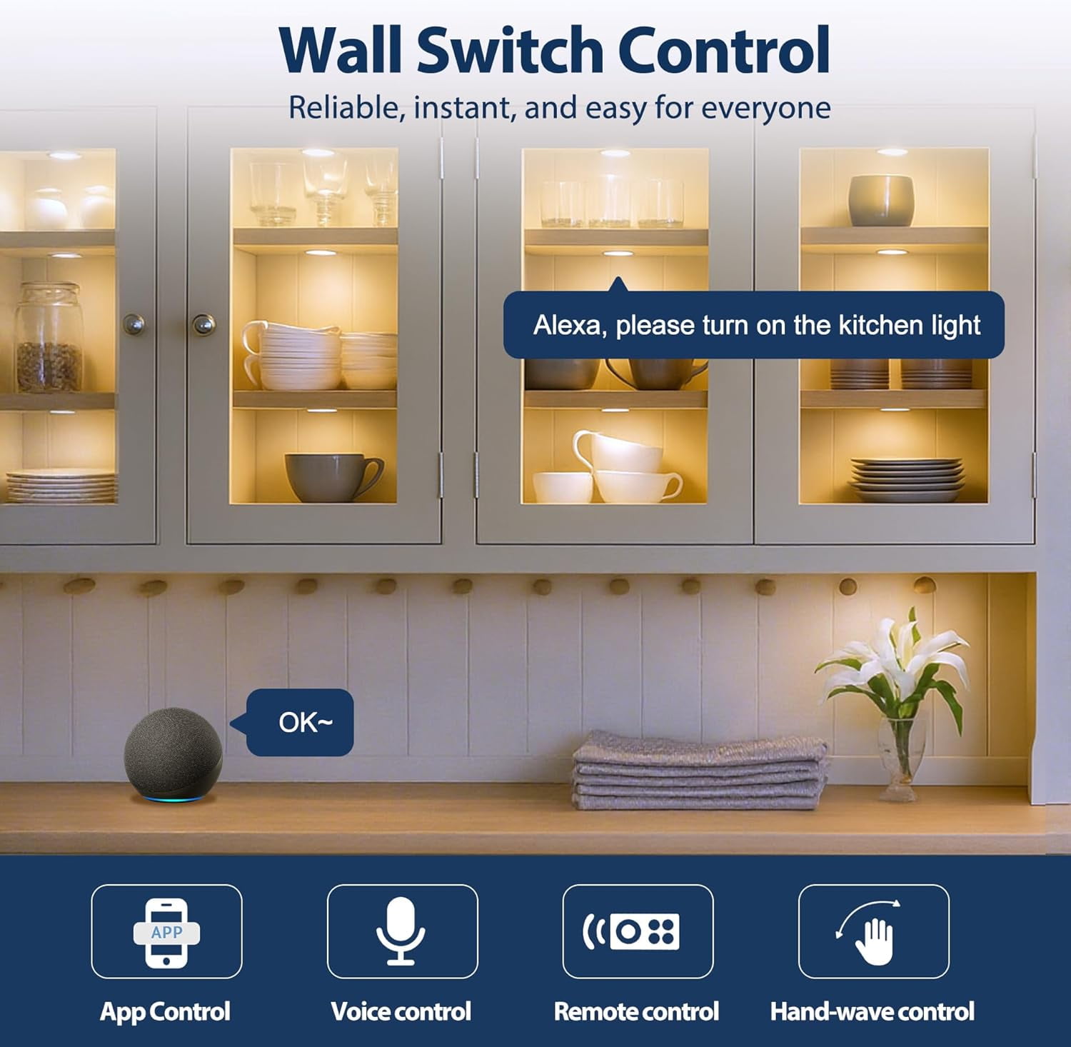 Smart Plug-in LED Puck Lights Brown, Ultra-Thin Under Cabinet Lighting for Kitchen, Closet & Shelf, App, Voice Hand Control, Compatible with Alexa Google Home, Dimmable Warm to Cool White