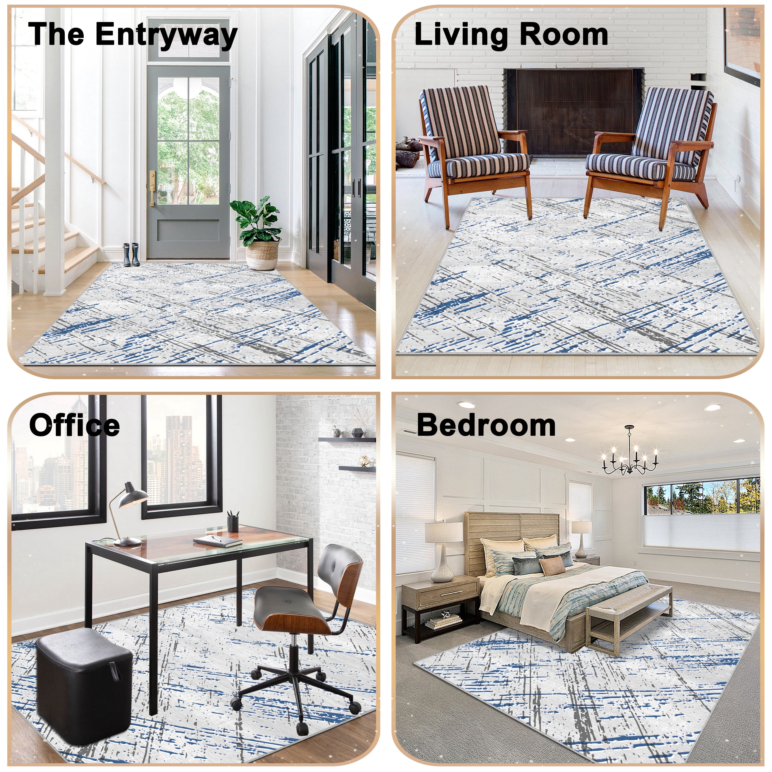 Artnice Modern Abstract Washable Rugs, 8 x 10 Area Rugs for Living Room, Lightweight Non Slip Carpet Floor Mat for Home Decor, Blue
