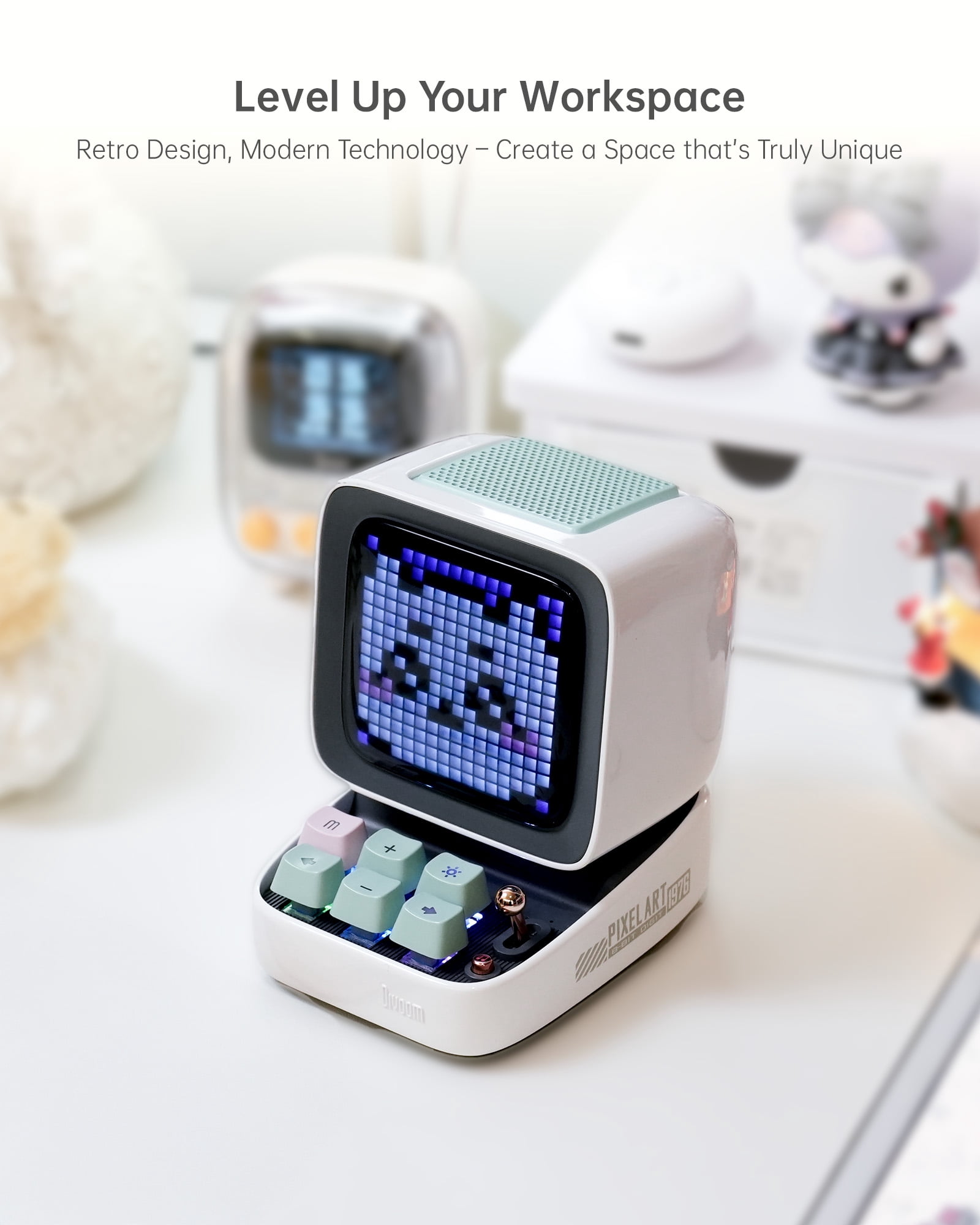 Divoom Ditoo Retro Pixel Art Game Bluetooth Speaker with 16X16 LED App controlled Front Screen (Pink)