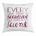 thumbnail image 1 of Romantic Throw Pillow Cushion Cover, Romance Quote Our Story is My Favorite Love and Adoration Theme Calligraphic, Decorative Square Accent Pillow Case, 20 X 20 Inches, Maroon White, by Ambesonne, 1 of 2
