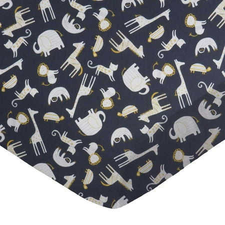 SheetWorld Fitted 100% Cotton Percale Play Yard Sheet Fits BabyBjorn Travel Crib Light 24 x 42, Modern Safari Animals Dark Gray