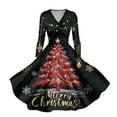 thumbnail image 2 of Ladies' Casual And Fashionable Christmas Tree Print Long Sleeved V-Neck Sexy Pocket Dress, Holiday Print, Retro Style, Party Wear, Comfort, Festive,Black,4XL, 2 of 5