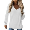 thumbnail image 2 of AXXD White Basic Sexy Tops for Women Summer 2024 Solid V-Neck Long Sleeve Casual Knit Top Blouse, 2 of 3
