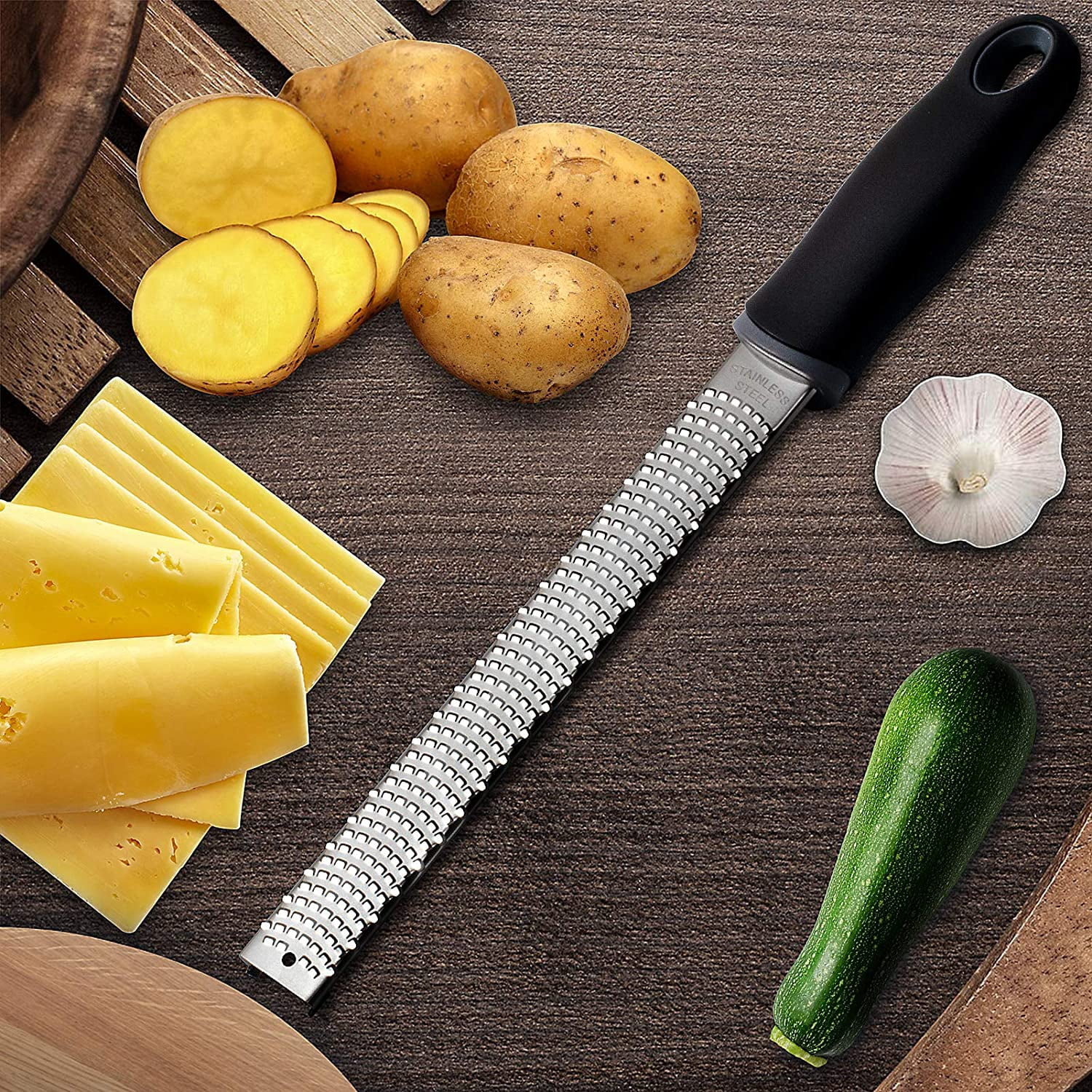 Lemon Zester & Cheese Grater-Premium Stainless Steel - A Sharp Kitchen Tool for Ginger, Garlic, Nutmeg, Chocolate, Vegetables, Fruits, Dishwasher Safe