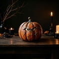 thumbnail image 4 of Artisan Pumpkin Tabletop Decor, Kiln-Fired Handcrafted Figurine for Fall and Halloween Display, 4 of 6