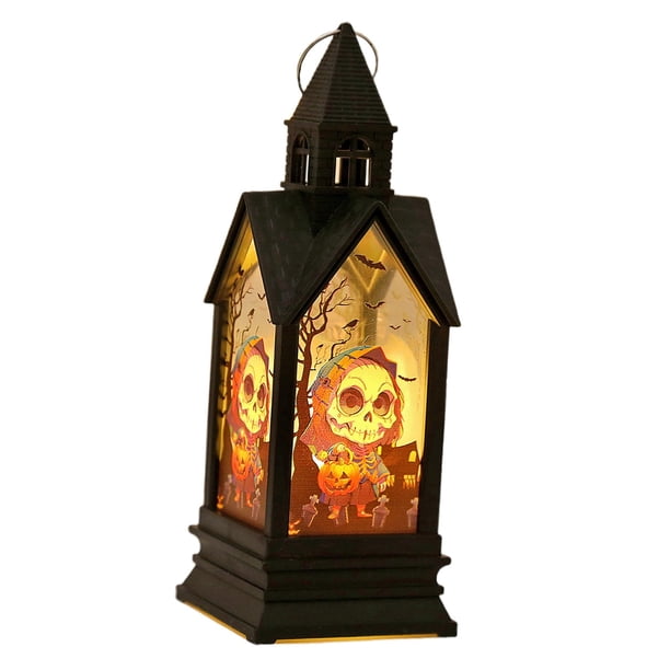 Lámpara de mesa retro decorativa con luz de vela LED para Halloween esqueleto