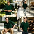 thumbnail image 7 of Men's Polo Shirts Short Sleeve with Pocket T-Shirts Buttons Casual Polo Moisture Wicking Golf Shirts Dark Green L, 7 of 7