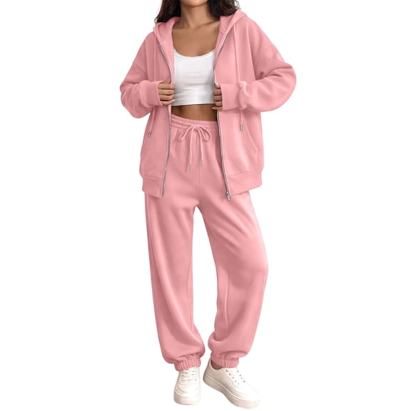 Women's 2 Piece Tracksuit Set Zip Up Hoodie and Jogger Sweatpants, Relaxed Fall Travel Lounge Outfit with Drawstring Waist Front Pockets Sweatsuit Set, 3XL