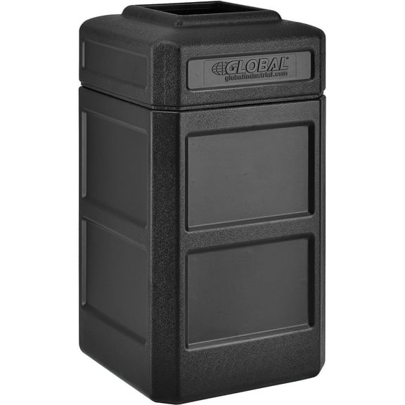 Global Industrial 641413BK 42 gal Square Plastic Waste Receptacle with Flat Lid, Black