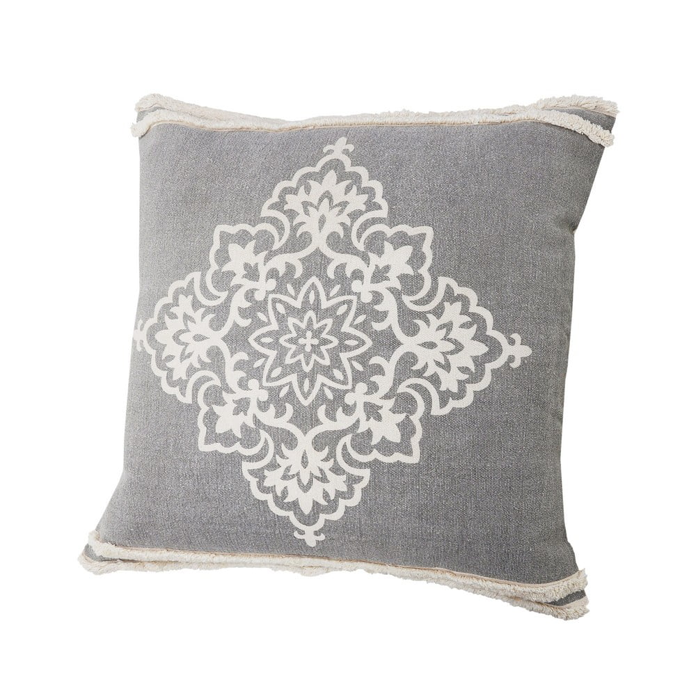Ox Bay 24" x 24" Hand-Woven Gray/ White Medallion Organic Cotton Pillow Cover