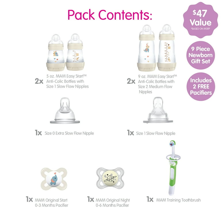 MAM Welcome Home Gift Set, 9-Piece, Includes Bottles & Pacifiers