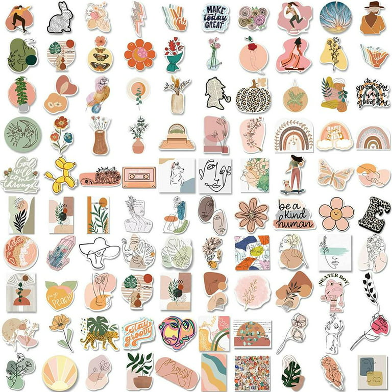 197pcs Boho Stickers for Water Bottles, Aesthetic Vintage Stickers Vinyl for Laptop Phone Journal Scrapbook, Art Stickers Pack for Women Girls