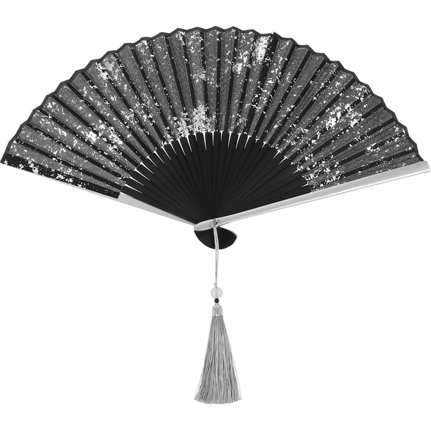 Abanico plegable con borlas, estilo chino vintage, de seda, para danza y espectáculos.