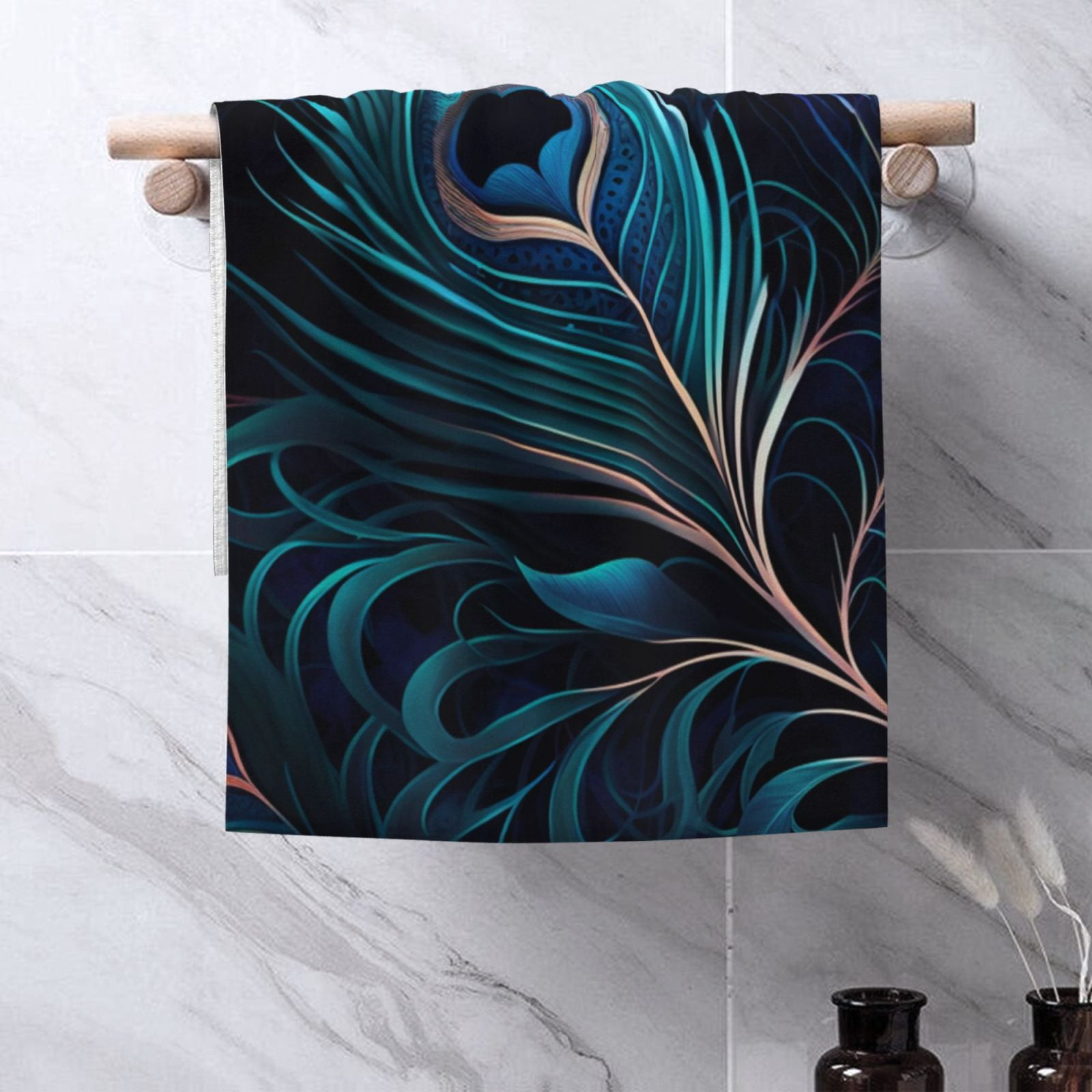 Peacock Feathers Cool Peafowl 27.5" x 16" Ultra Soft Hand Towel, Face Wash Cloth for Bathroom, Gym, Travel, Pool