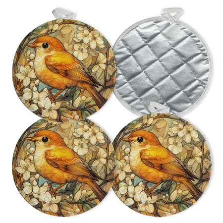 

4 PCS Pot Holders for Kitchen Potholders Sets with Hook for Oven Cooking Baking Bird Perched On Flowering Branch