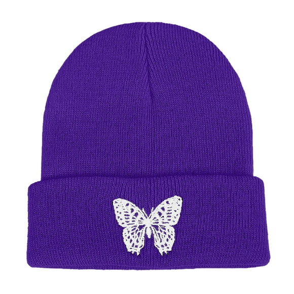 Fgnfyis Women's Embroidered Animal Knitted Hat Bomber Hats Dark Purple