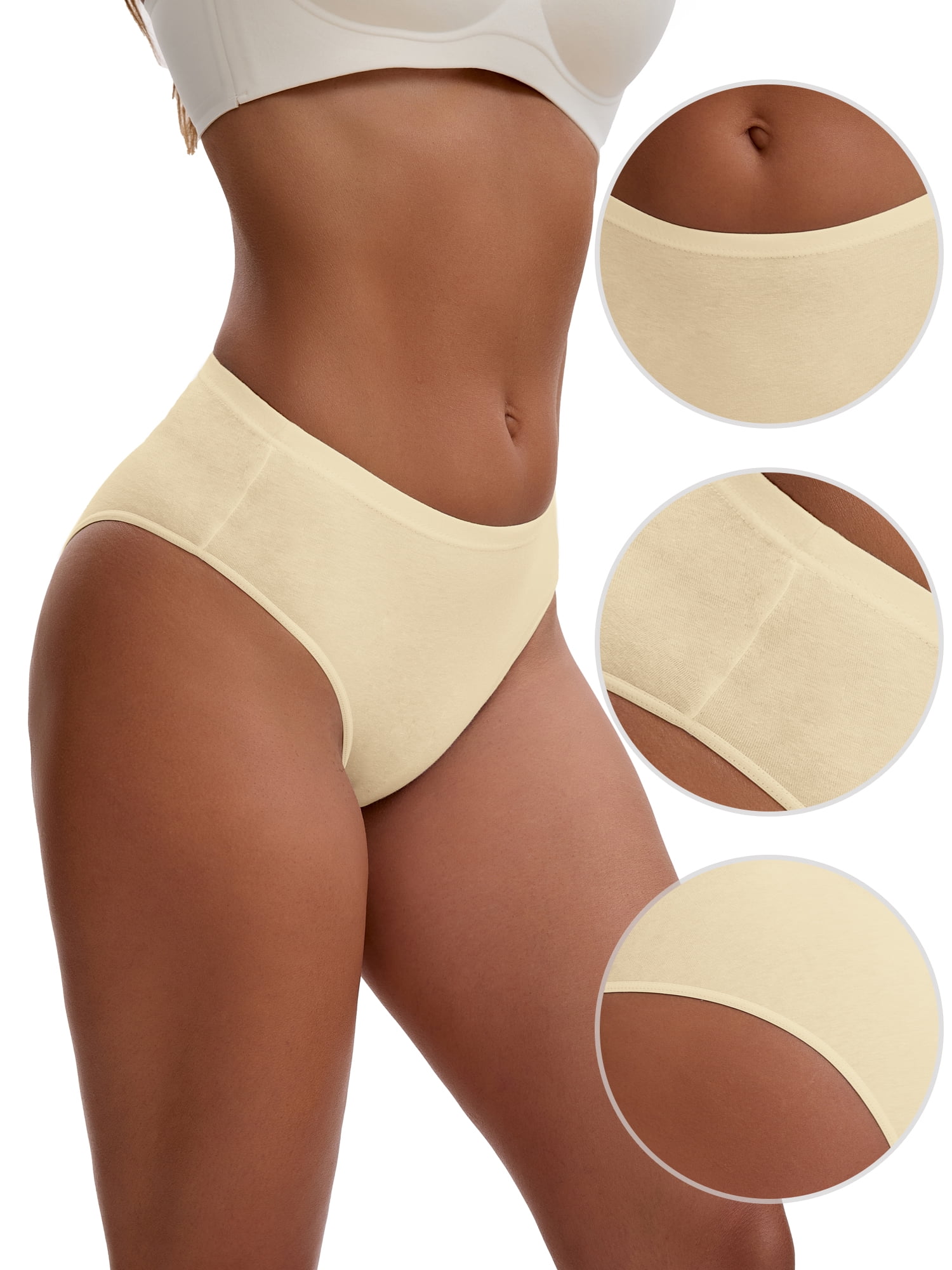 Unique Bargains Women's Elastic Waistband Mid-Waisted Briefs M Beige