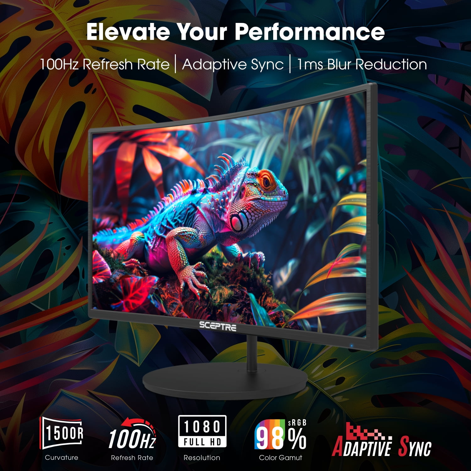 Sceptre 24-inch Curved 100Hz Gaming Monitor HDMI x2 VGA 100% sRGB Eye-Care, Build-in Speakers Machine Black 2024 (C248W-1920RNR Series)