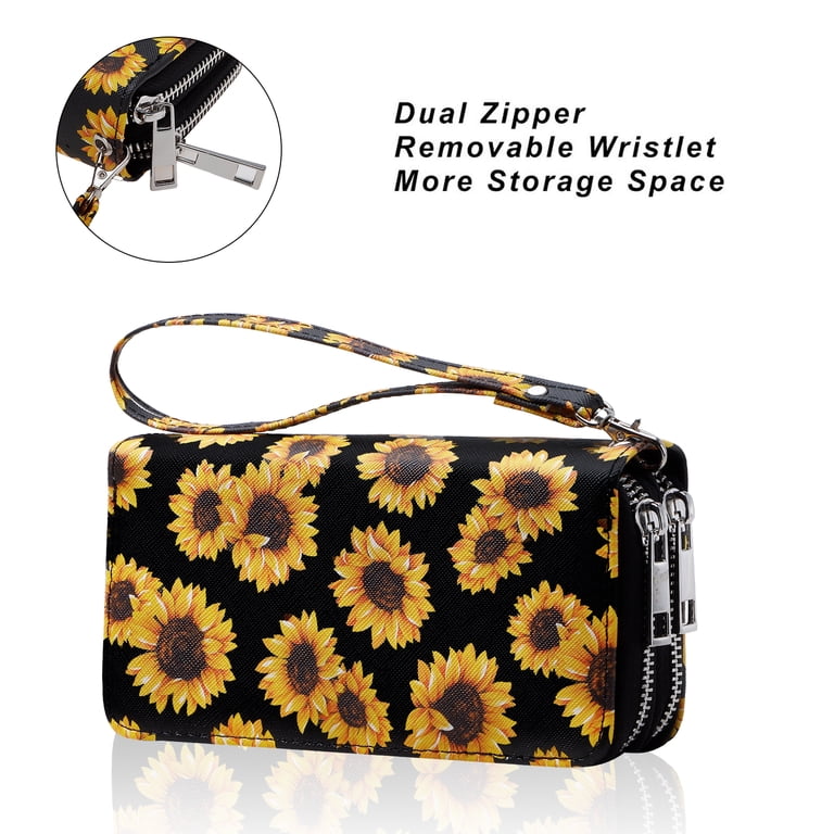 HAWEE Cellphone Wallet, Dual Zipper Long Purse, Sunflower photo 6