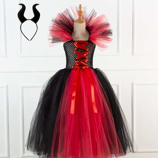 Vestido largo de bruja para niñas y niños para Halloween, regalo, tocado, vestido de malla de rendimiento, vestido de princesa para festival de fantasmas