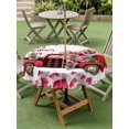 thumbnail image 3 of Outdoor Tablecloth with Umbrella Hole and Zipper, Valentine's Day Round Table Cloth 60 Inch Waterproof Tablecloth, Pink Roses Car Love Hearts Romantic Picnic Table Cover for Patio Camping, 3 of 7
