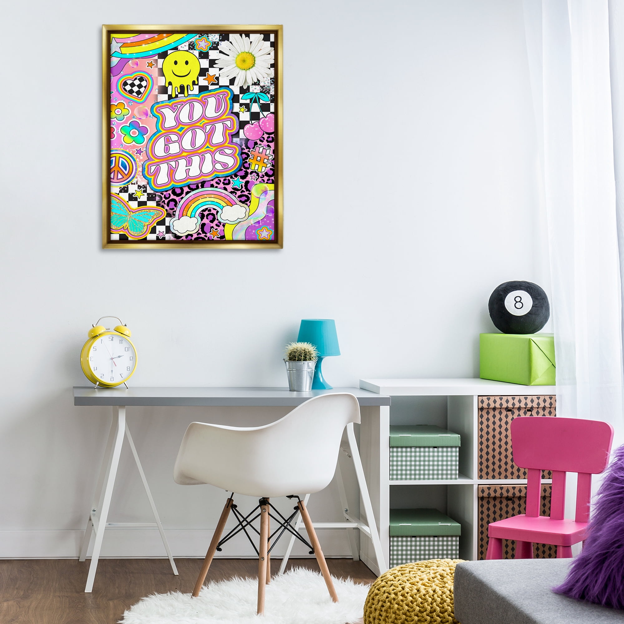 Stupell Industries Groovy You Got This Collage Abstract Painting Gold Floater Framed Canvas Art Print Wall Art, 25 x 31