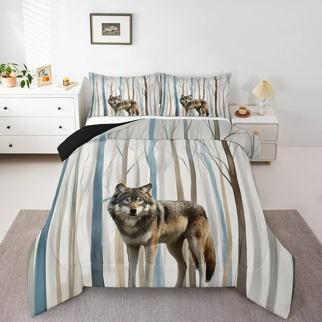 Erosebridal Ensemble de Literie 3D Loup pour Tout-Petit, Couette Imprimée Faune, Noir Réversible, Respirant 2 Pcs