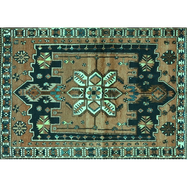 Ahgly Company Indoor Rectangle Persian Turquoise Blue Traditional Area Rugs, 2' x 3'