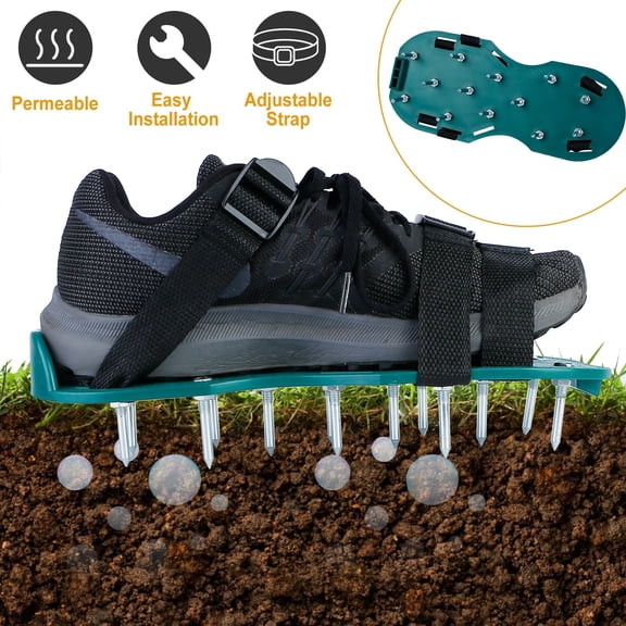 Moclever 1Pair Lawn Aerator Shoes, Heavy Duty Grass Aerator Shoes with Adjustable Straps for Lawn Garden