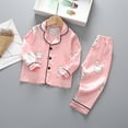 thumbnail image 2 of Odeerbi 1-5 Años Niños Niñas Pijama de Satén Con Solapa Entallada Camisa de Manga Larga Conjunto Suave Conejo Impreso Ropa de Dormir Seda Conjuntos de Pijamas de Dos Piezas, 2 of 3