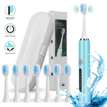 Electric Toothbrush, Electric Tooth Brush Set With 8 Brush Heads & Travel Case, 5 Modes,One Charge for 60 Days, IPX7 Waterproof,Blue