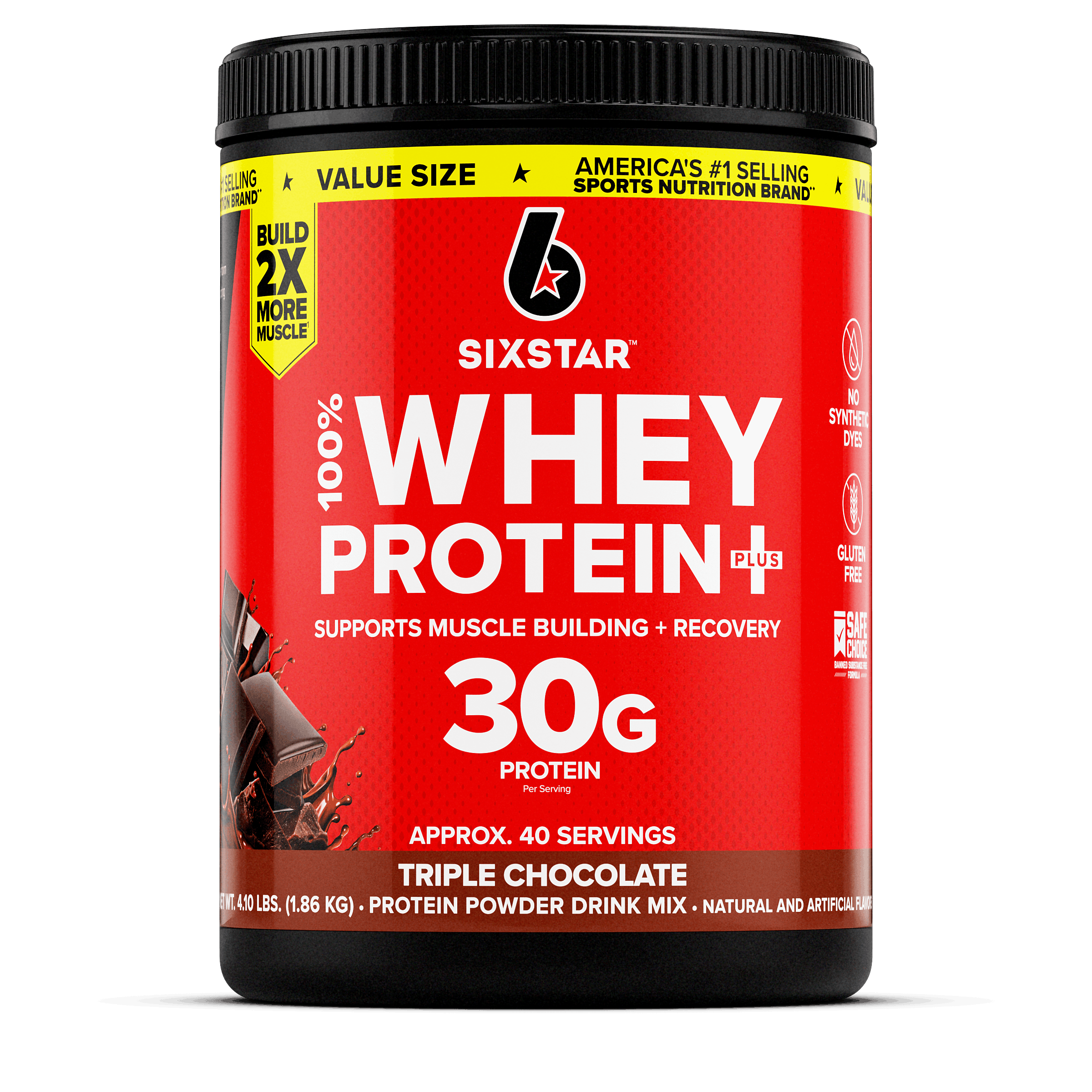 Six Star Pro Nutrition 100% Whey Protein Plus Powder Triple Chocolate Powder, 30 G Protein, 4.1 lb