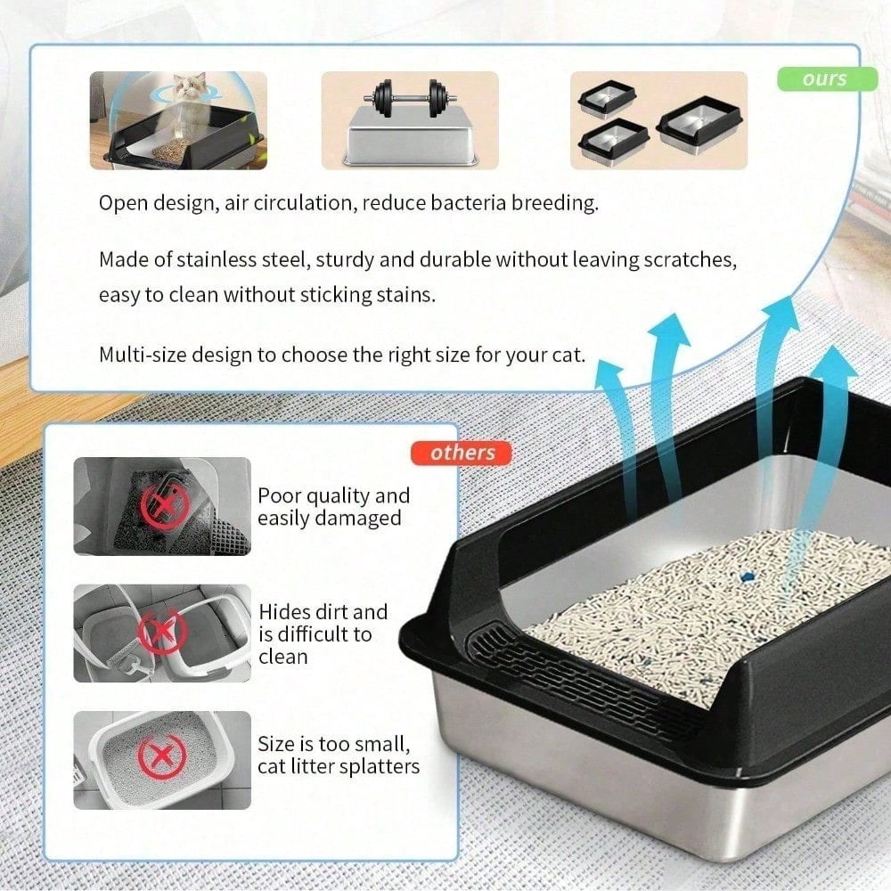 Premium Cat Hygiene Solution: Ultra-Durable Stainless Steel Litter Box – Semi-Enclosed Splash-Proof Tray, Advanced Odor Control, Effortless To Clean & Maintain.