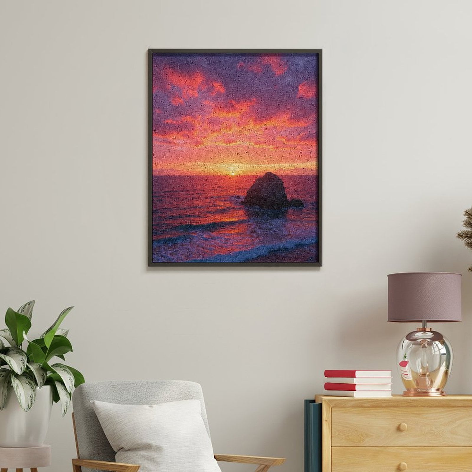 Paint By Numbers Kit for Adults Beginner - DIY Ocean Sunset Sky Rock Waves Canvas Painting Kits for Adults, Frameless Paint By Number for Adults for Home Wall Decor 16x20 Inch