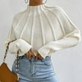 thumbnail image 2 of UJNDER Women's Turtleneck Solid Color Knit Pullover Batwing Sleeve Sweater Top Fall Sweater White S, 2 of 4