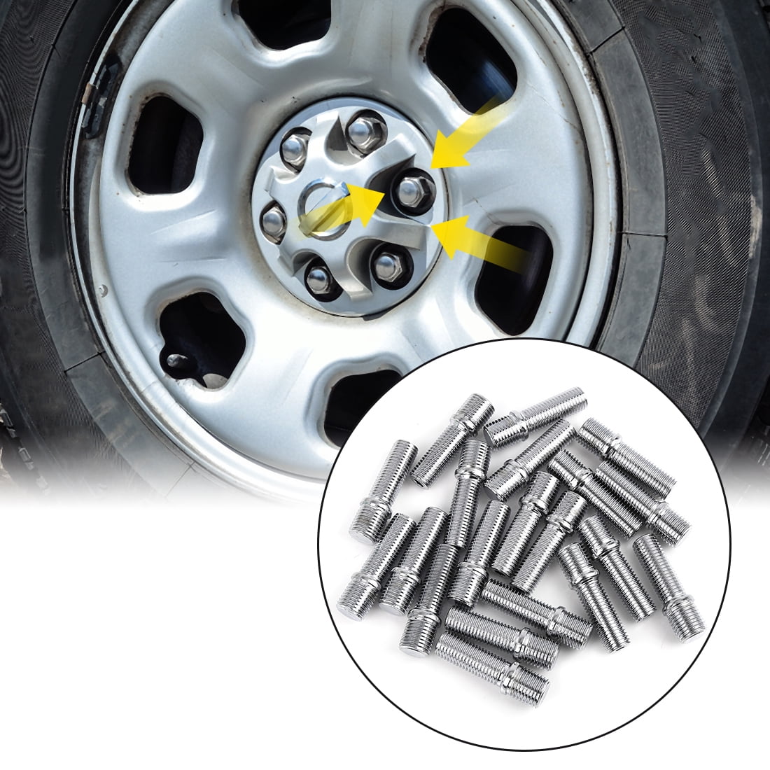Unique Bargains 20pcs 50mm M14 x 1.5 to M12 x 1.5 German Vehicle Wheel Stud Bolts