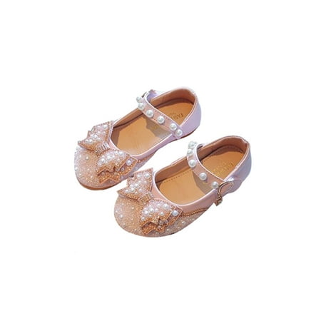 

Colisha Girl s Flats Bowknot Dress Shoes Ankle Strap Mary Jane Sandals Wedding Cute Princess Shoe Pearl Pink 12C