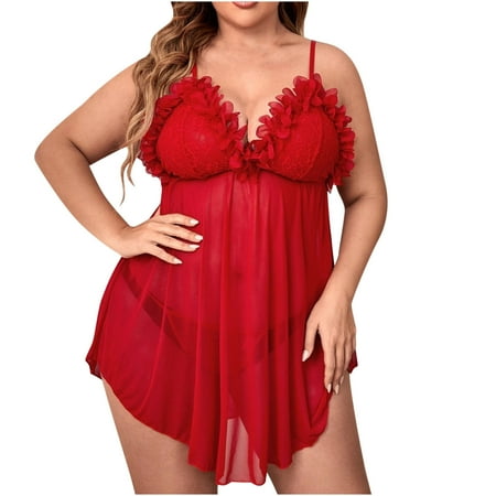 Winter Savings Clearance! Women Lace Mesh Lingerie Bodysuit Women Lingerie Babydoll Lace Up Nightgown Mesh Chemise Boudoir Nighty Lingerie Sleepwear
