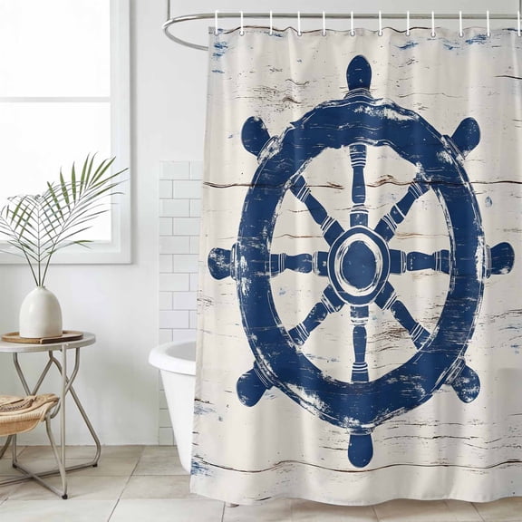 Navy Blue Rudder Coastal Waterproof Fabric Shower Curtain,Nautical Beach Ocean Vintage Waterproof Fabric Shower Curtain for Bathroom Curtains Bathtubs Shower Curtains with 12 Hooks Stall 54x78in