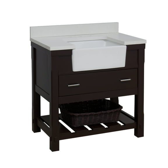 Charlotte 36" Farmhouse Bathroom Vanity with Chocolate Cabinet and Quartz Top