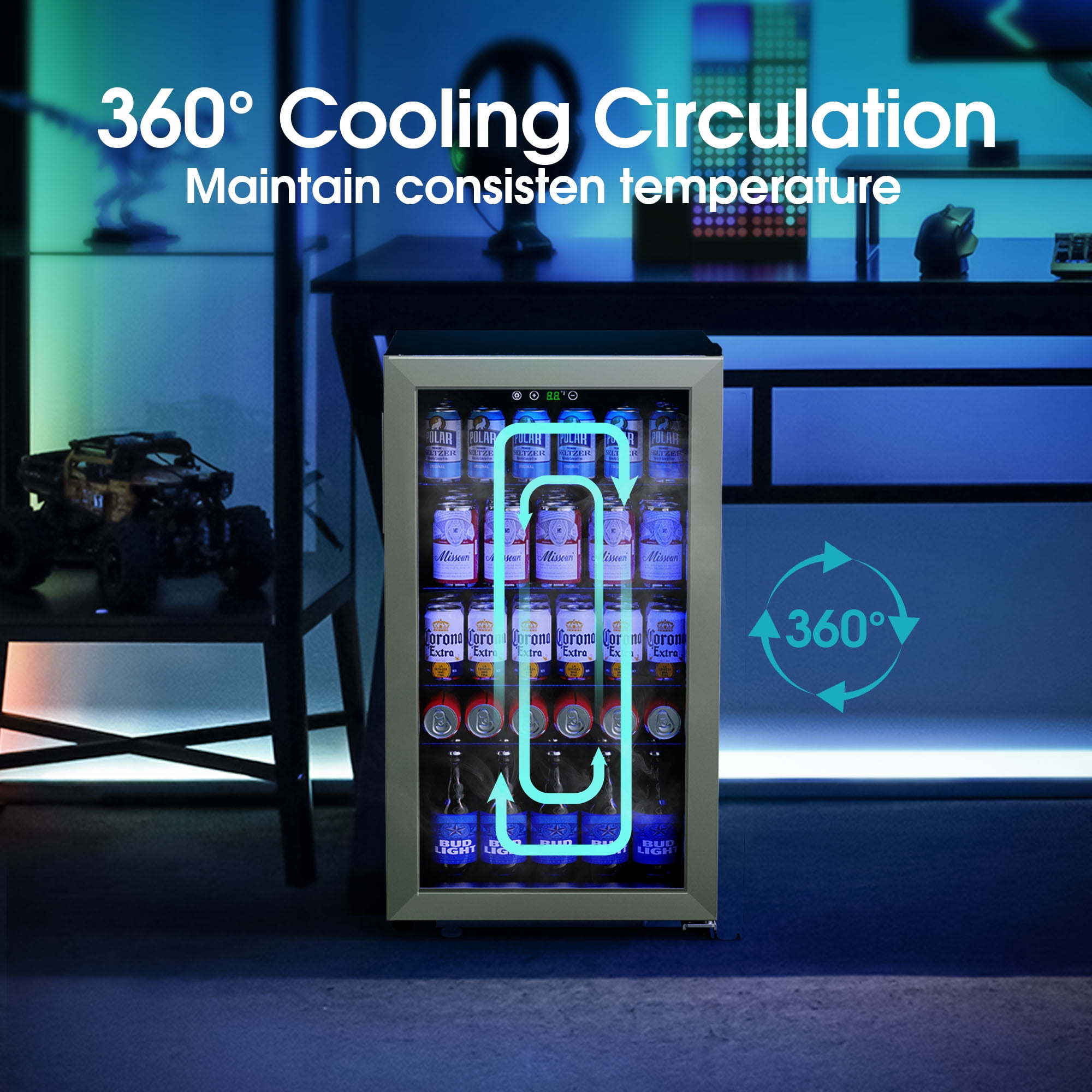 Goosiay 130 Can Beverage Refrigerator & Cooler, Mini Bar Drink Refrigerator with Glass Door, Silver