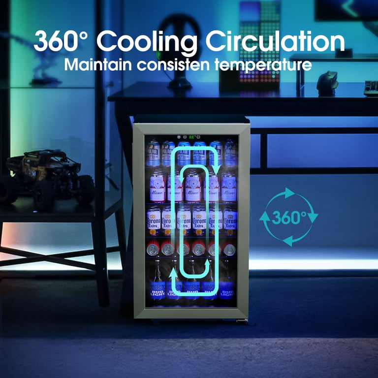 Goosiay 130-Can Beverage Refrigerator with Glass Door, Silver photo 3