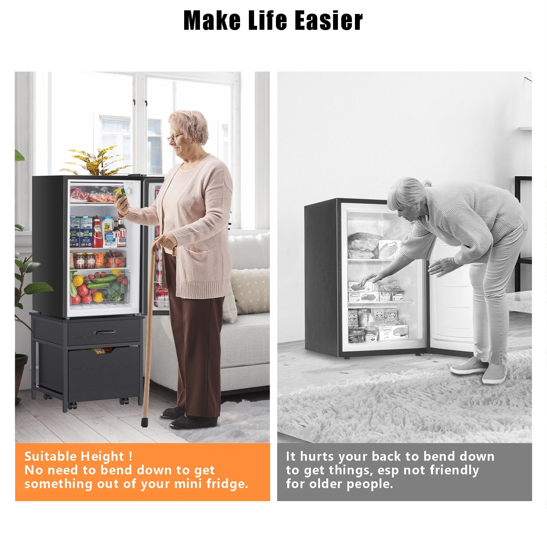 Mini Fridge Stand with Storage,18.1" Mini Refrigerator Cabinet, Black