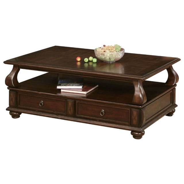 ACME Amado Rectangular 4-Drawer Wooden Coffee Table with Open Shelf in Walnut