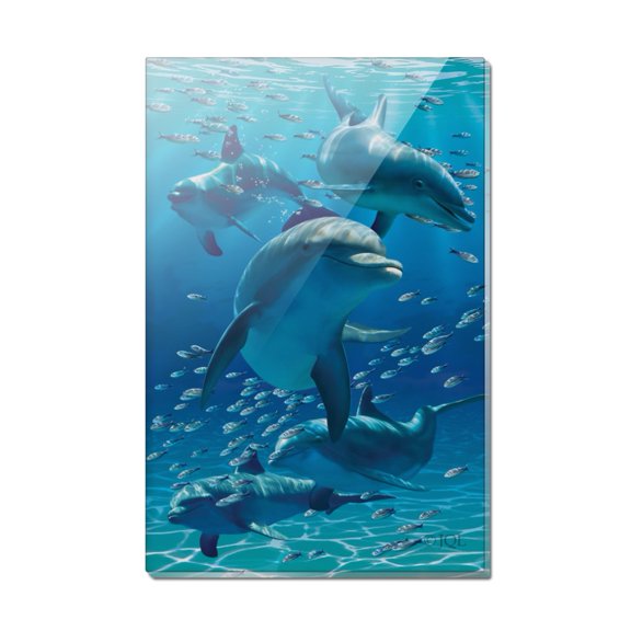 Dolphins Pod Underwater Diving Ocean Rectangle Acrylic Fridge Refrigerator Magnet